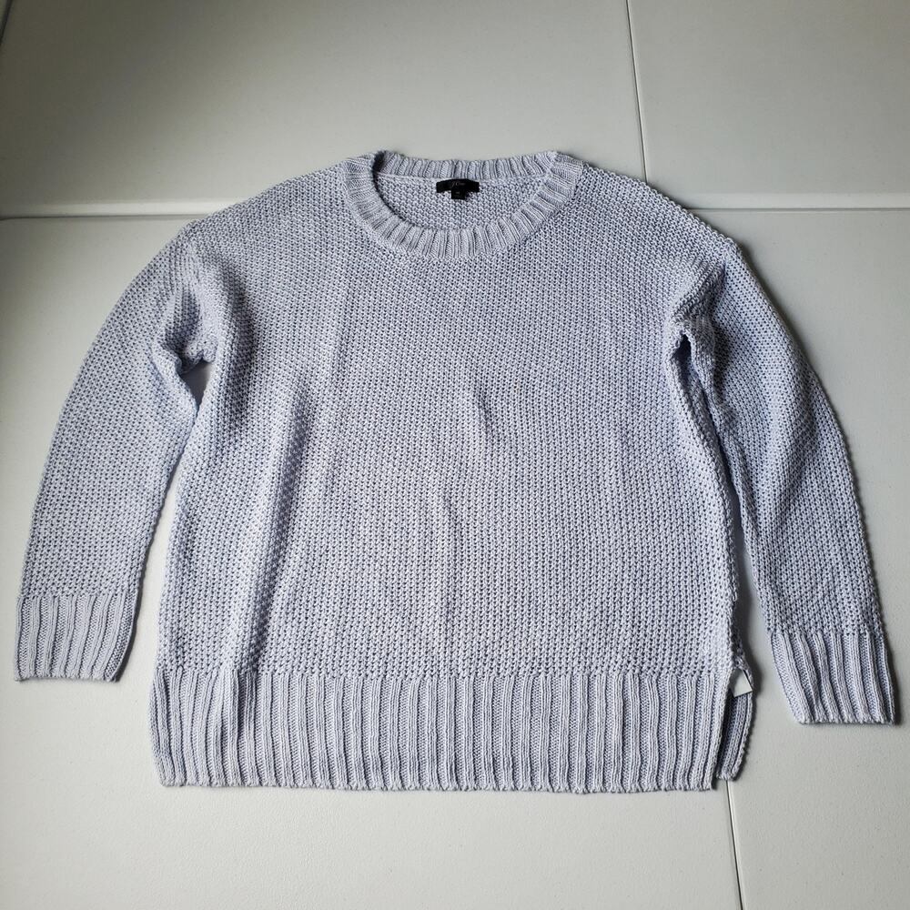 J Crew Sweater Womens Medium blue 100% Linen Crew Neck Knit Pullover Textured